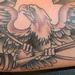 Traditional Black and Gray Eagle and Flag Tattoo Design Thumbnail